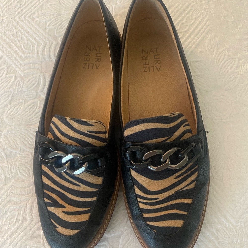 Naturalizer Zebra Pattern Loafers with Chain Detail
